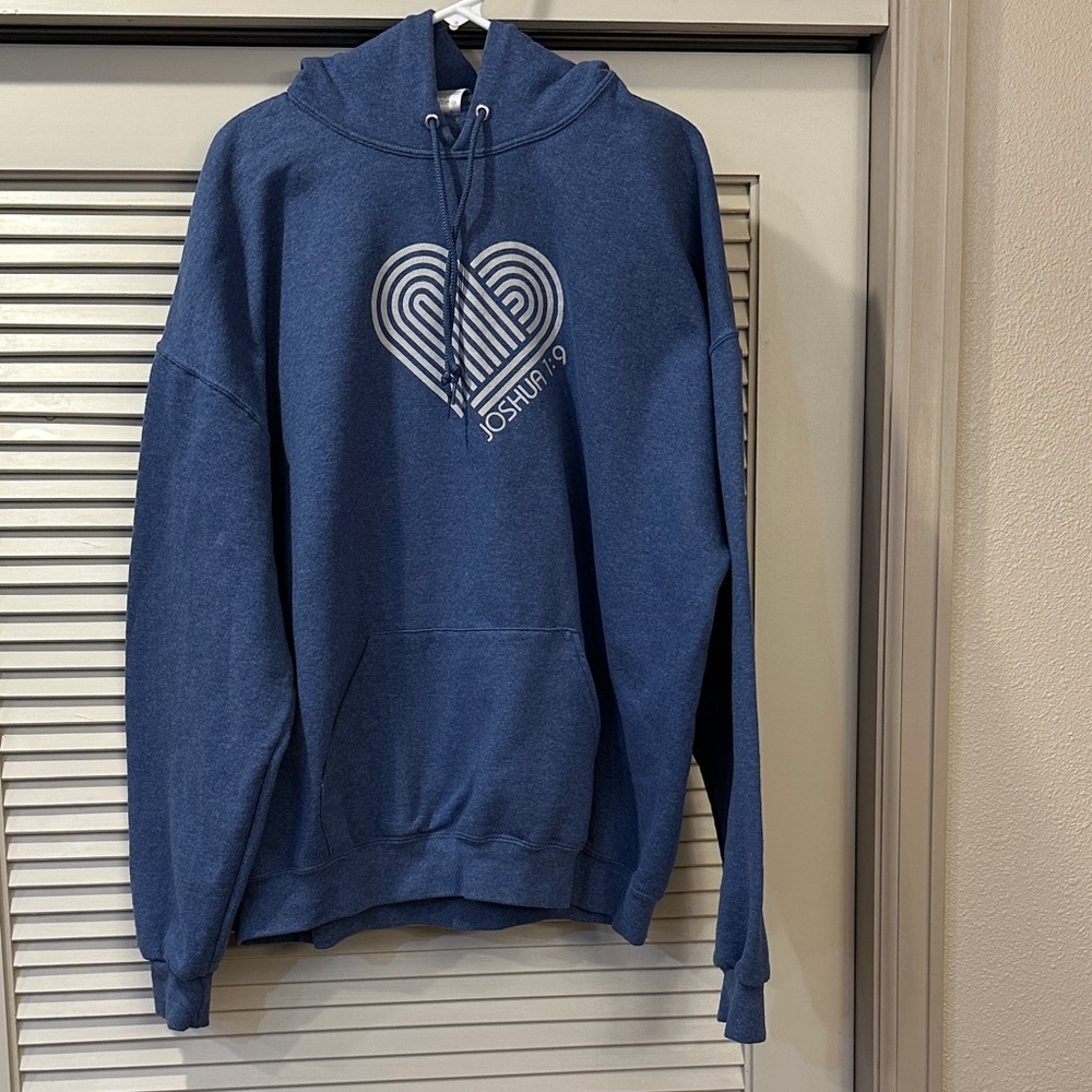 Jerzees Blue Hoodie with Heart Graphic